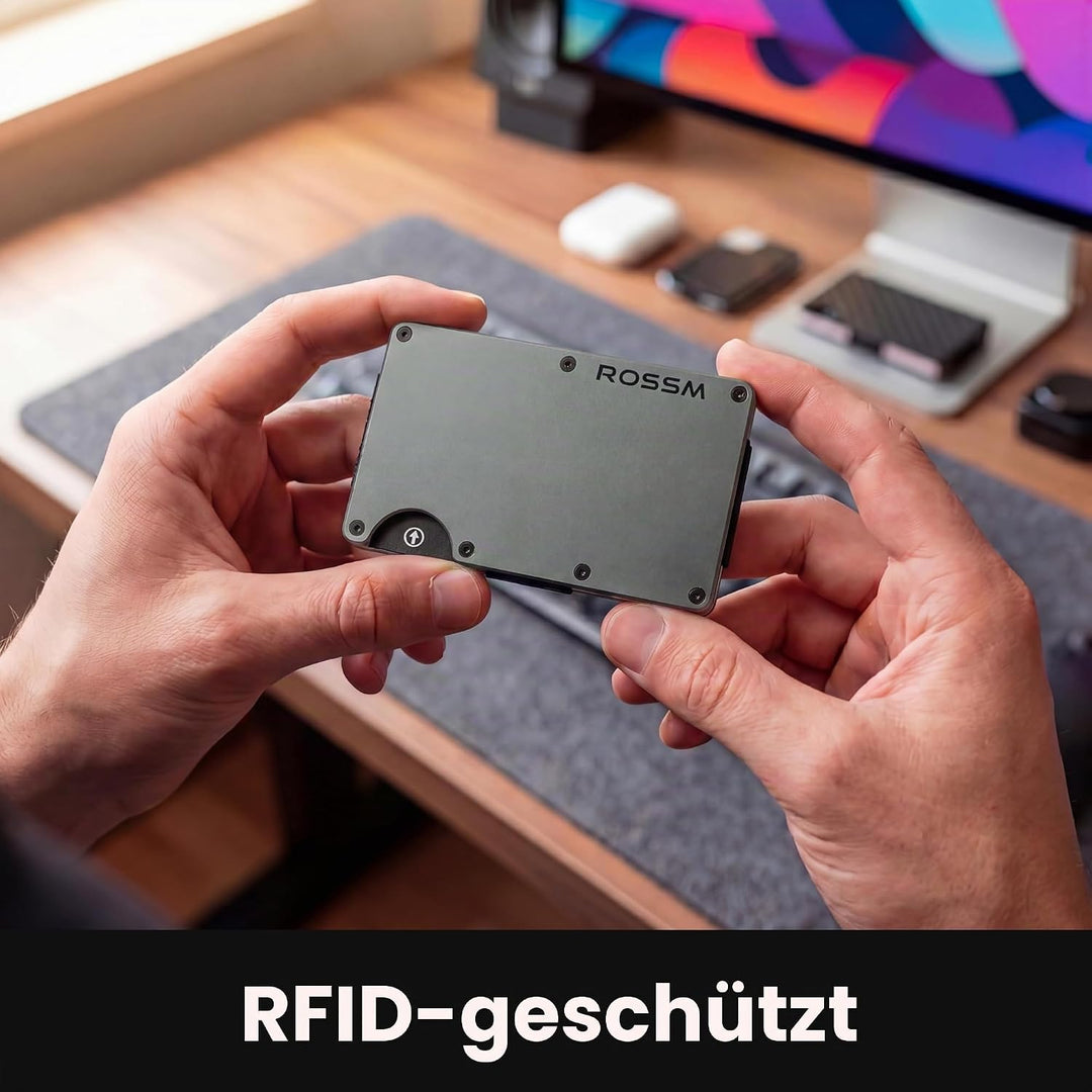 ROSSM Geldbörse Herren mit RFID-Schutz - Kartenetui Herren aus Kohlefaser und Metall mit Geldklammer