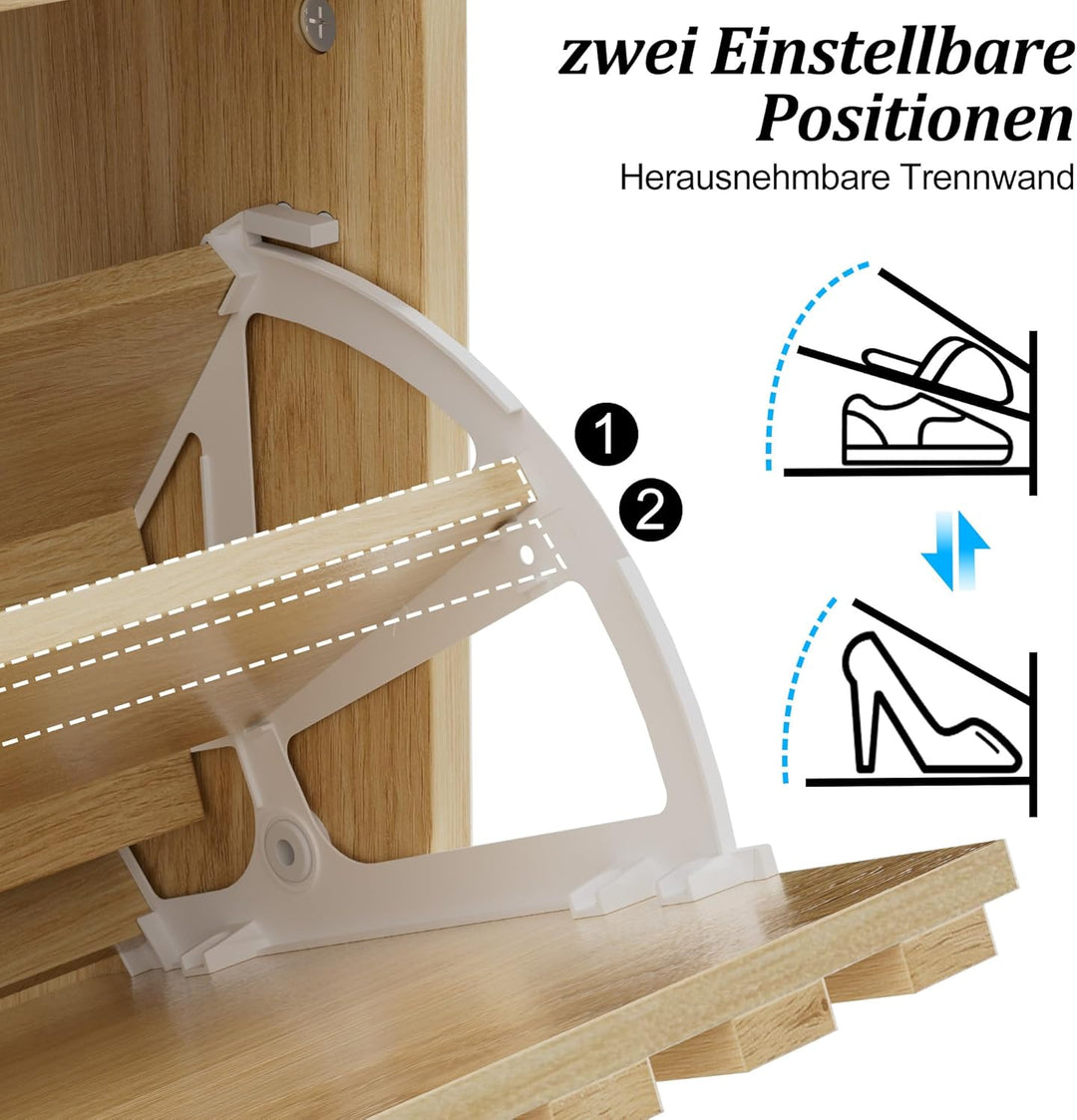 UEV Schuhschrank mit 3 Klappen, Schuhkipper Schuhkommode Schuhregal schmal für Flur mit Kippschutz/G