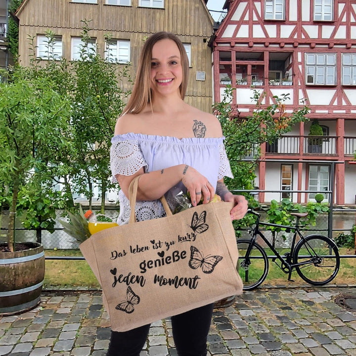 Domelo Einkaufskörbe. Bedruckte Einkaufstasche. Jute Tasche gross. Korbtasche, wasserabweisenden Str