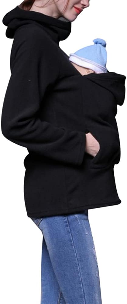 amropi Tragejacke für Mama und Baby 3 in 1 Damen Langarm Kapuze Känguru Umstandsjacke Warm Tragepull