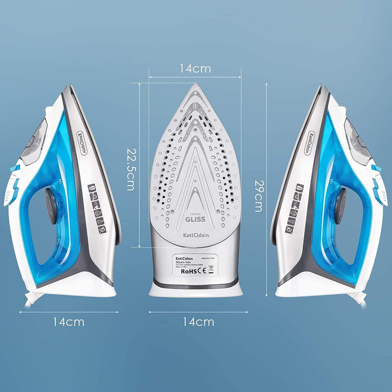 KotiCidsin Bügeleisen, 2400 W, Dampfbügeleisen (300 ml, schnelles Aufheizen, Antikalk-System, Tropfs