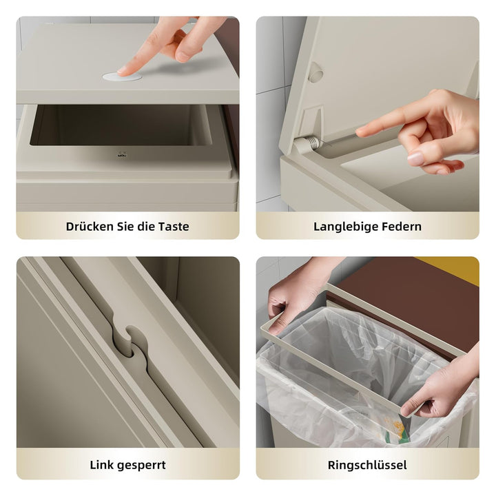 3-er Mülleimer-Set Küche Mülltrennsystem 3x Mülleimer mit Deckel, 3 X 12L, herausnehmbare Recycling-