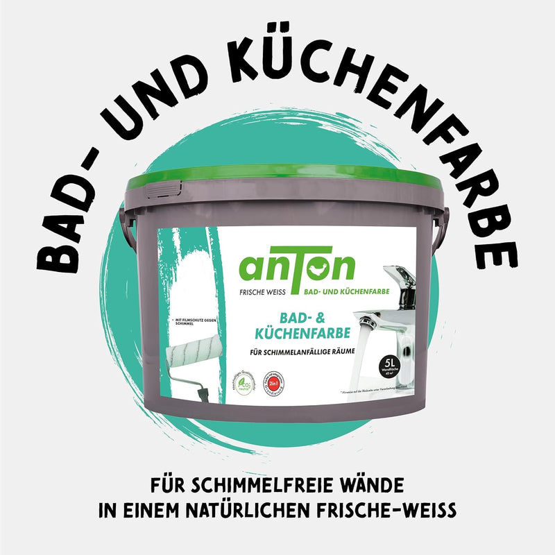 Anton Bad- und Küchenfarbe | Frische Weiss | Spezialfarbe | Direkt auf Schimmel mit Sofortwirkung &