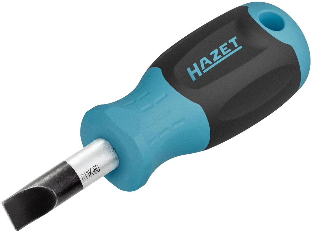 HAZET Schraubendreher 811K-80, SW 1,2 x 8 mm Schlitzprofil, Rutschfester 3-Komponenten-Griff, Rundkl