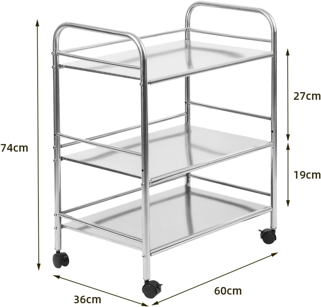 Flyelf 3-stöckiger Küchenwagen, Küchenwagen mit Rädern, Pflanzenständer, Edelstahl, 60 x 36 x 74 cm