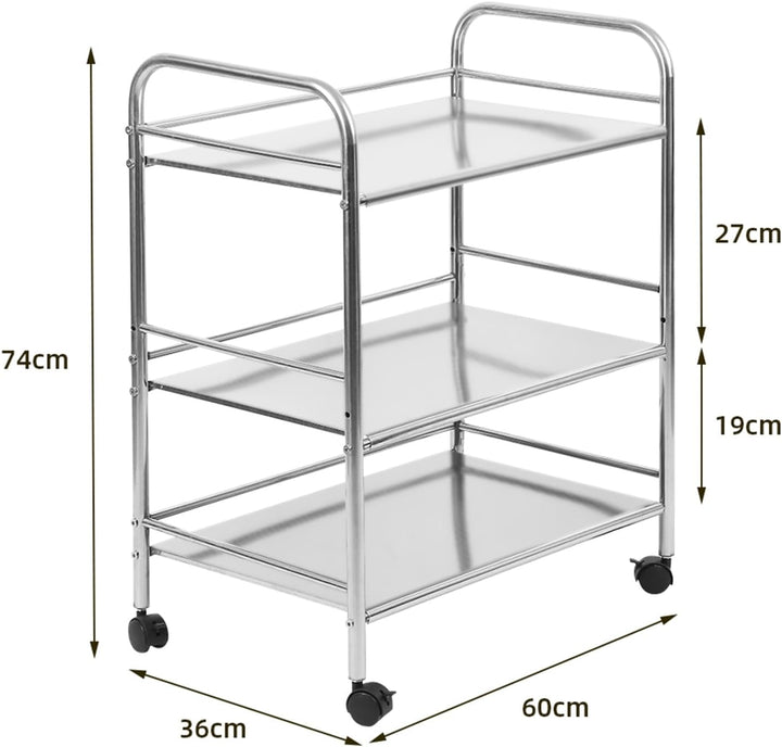 Flyelf 3-stöckiger Küchenwagen, Küchenwagen mit Rädern, Pflanzenständer, Edelstahl, 60 x 36 x 74 cm