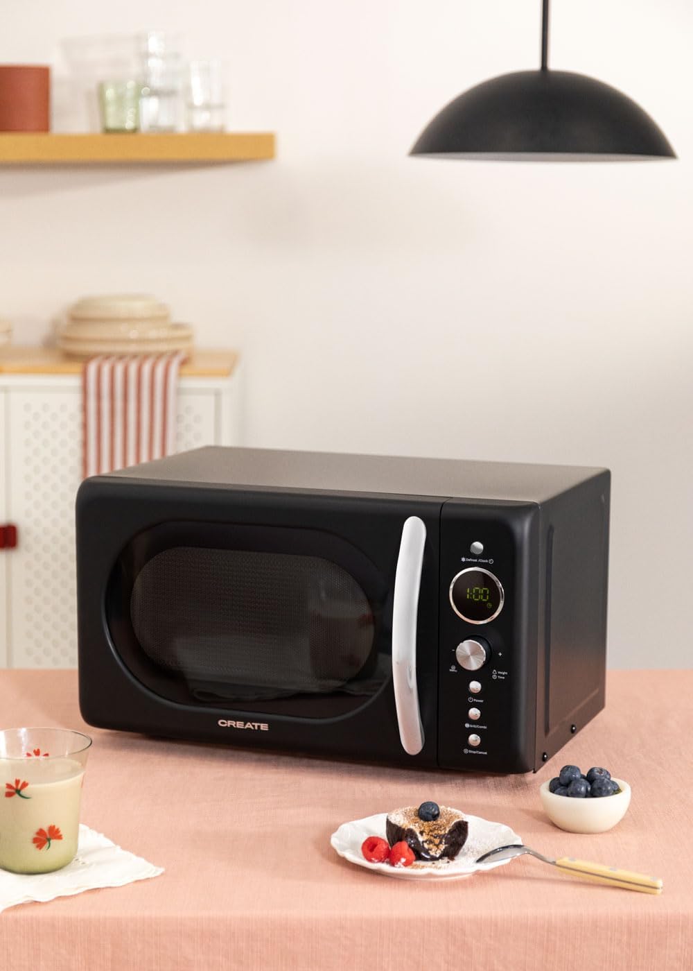 CREATE/MICROWAVE RETRO/Digitale Mikrowelle mit Grillfunktion Schwarz/Retro-Stil, 20 l Fassungsvermög