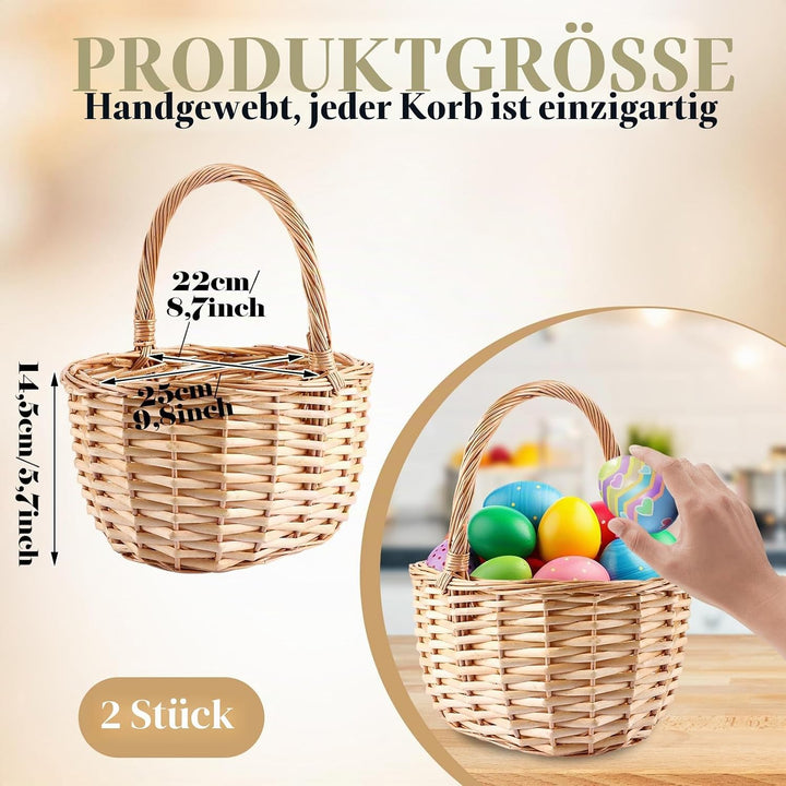 APACALI 2 Stück Weidenkorb Osterkorb mit Henkel, 26 x 25 x 20cm Osterkörbchen Weidenkorb mit Henkel,