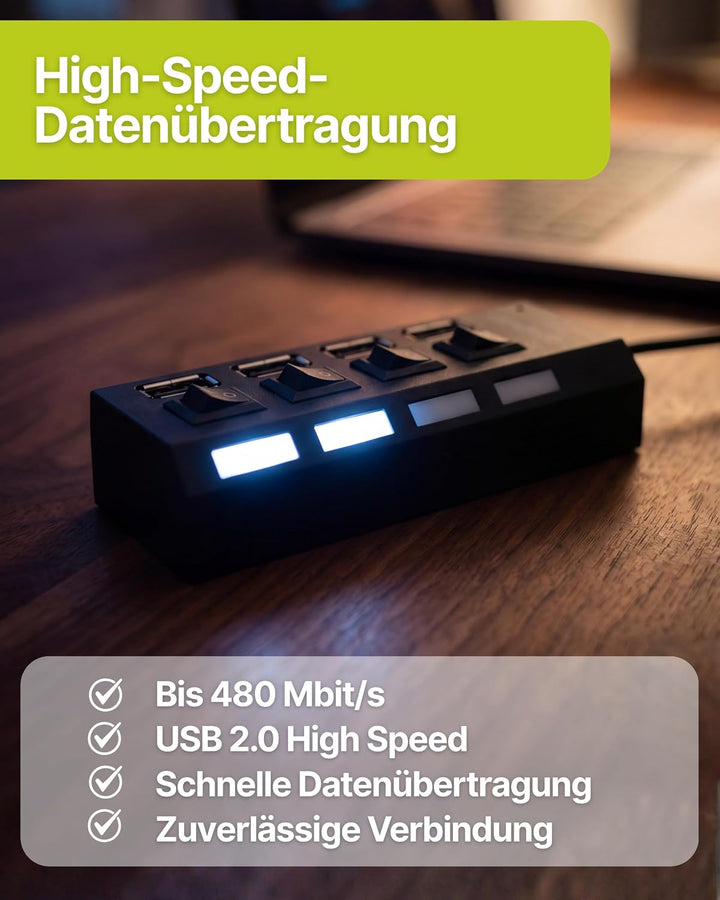 SCHWAIGER UH4 013 USB Hub USB-Verteiler Leiste 4-Fach USB 2.0A HighSpeed 480 Mbit/s Steckerleiste LE