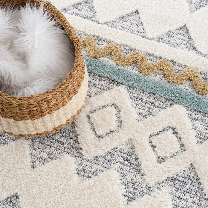 payé Teppich Wohnzimmer - 80x150cm - Hochflor Flauschig Weich - Pastellfarben Multi - Boho Design -