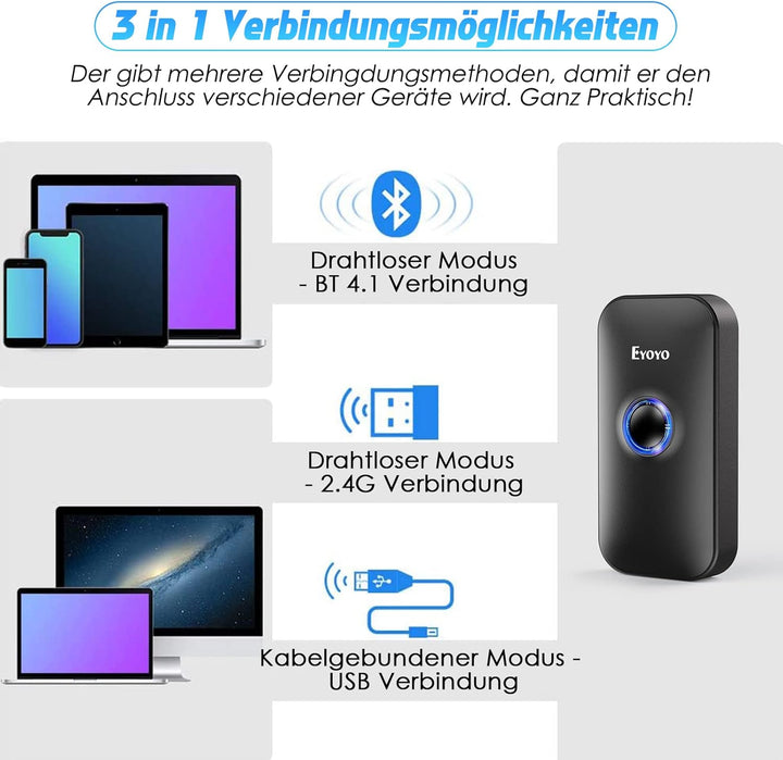 Eyoyo Mini 2D Bluetooth Barcode Scanner + Eyoyo 2D Backclip Bluetooth Barcode Scanner