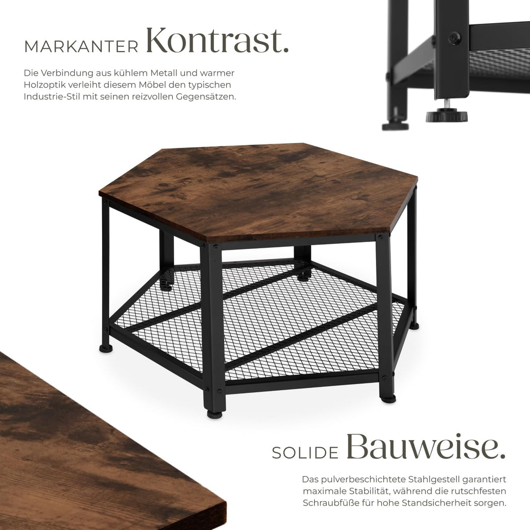 tectake® ausgefallener Couchtisch Holz und Metall, Wohnzimmertisch mit Stauraum, Beistelltisch Couch