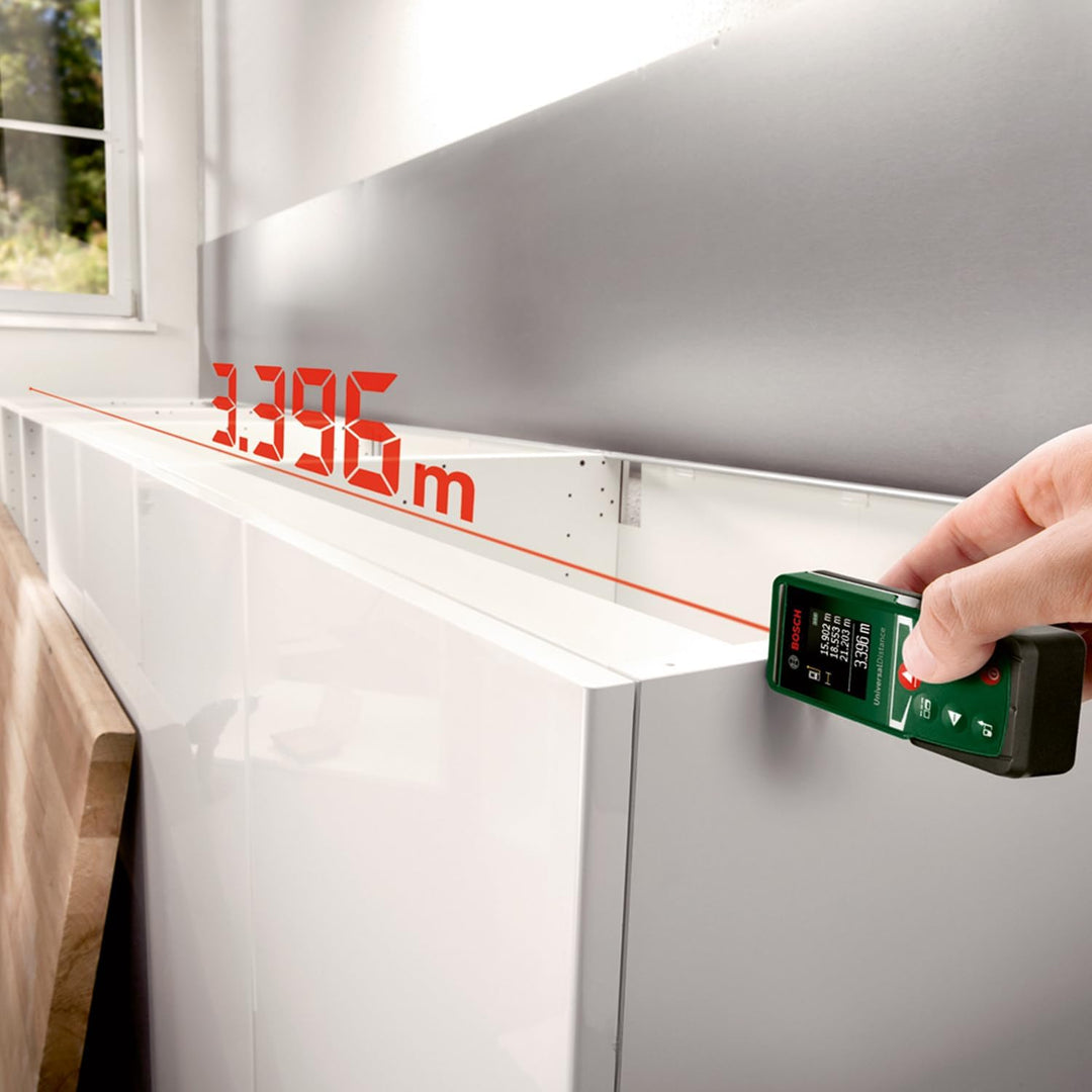 Bosch Laserentfernungsmesser UniversalDistance 30 (Distanz bis 30m präzise messen, Messfunktionen, S