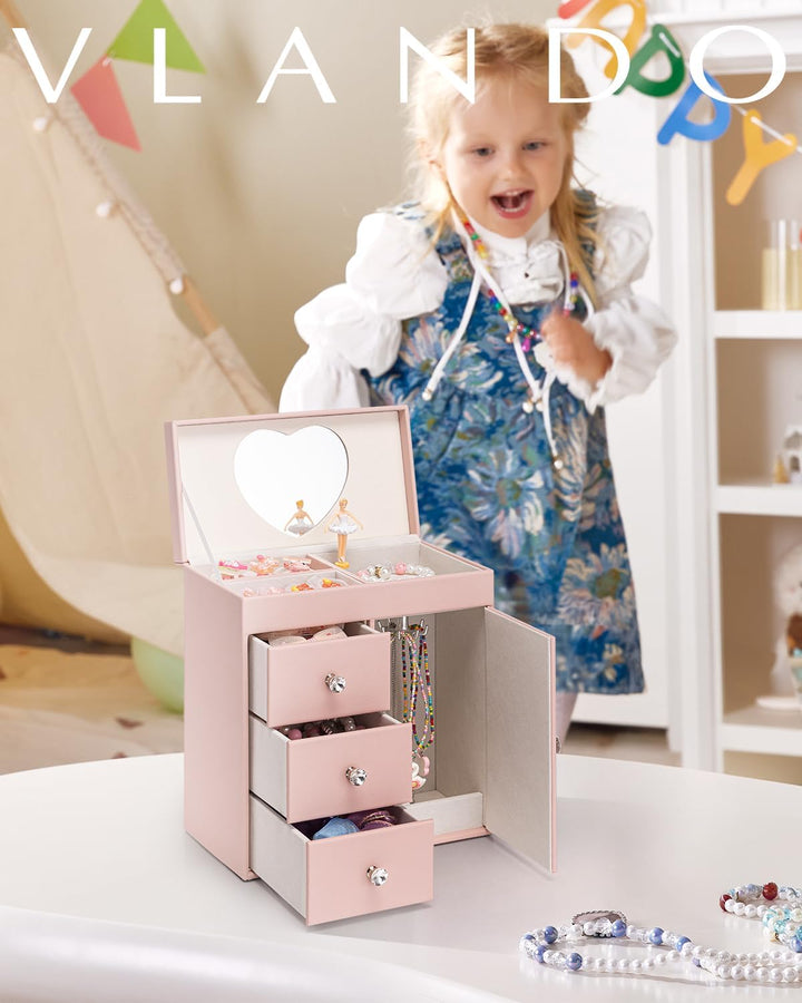 VLANDO Musical Schmuckkästchen Mädchen, grosses Kind Musik-Box mit Ballerina für Geburtstag Schlafzi