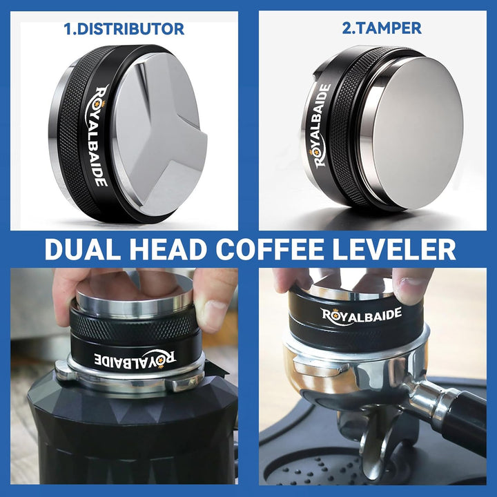 51 mm Espresso-Stampfer und -Verteiler, Doppelkopf-Kaffeewaage, kompatibel mit 51 mm Siebträger, ein