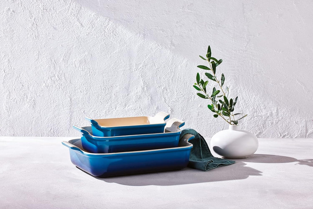 Le Creuset Rechteckige Auflaufform Tradition aus Steinzeug, 19 cm, 1.1 Liter, Azure, 71102192200001