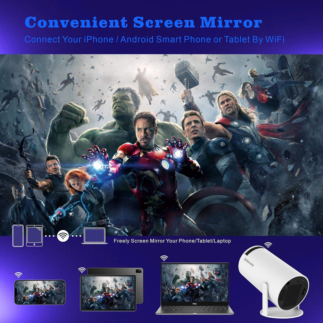 Mini Beamer, Videoprojektor 5G WiFi Bluetooth Projector 4K 200 ANSI Smart Projector.130 Zoll Bildsch