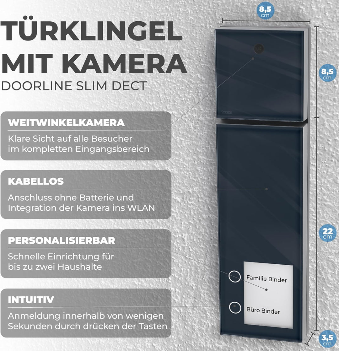 DOORLINE® Video Türklingel mit Kamera kabellos [kompatibel mit Fritz!Box + App-Steuerung] anthrazit,