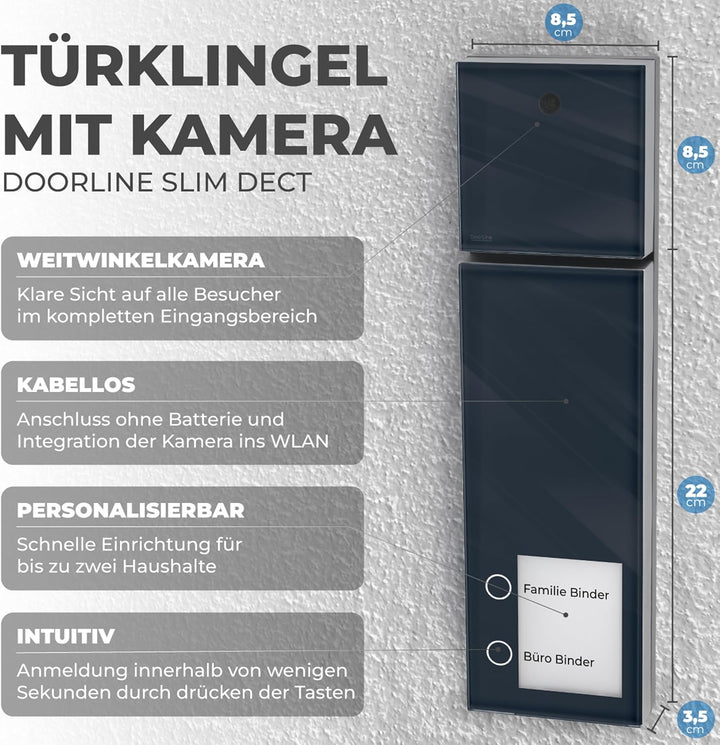 DOORLINE® Video Türklingel mit Kamera kabellos [kompatibel mit Fritz!Box + App-Steuerung] anthrazit,