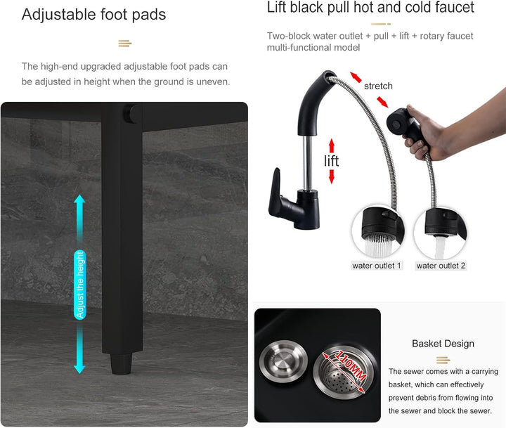 AMEERR Aussenbereich Spülbecken, Spülbecken Edelstahl, Spültisch, Spühlbecken, Mobiles Waschbecken,