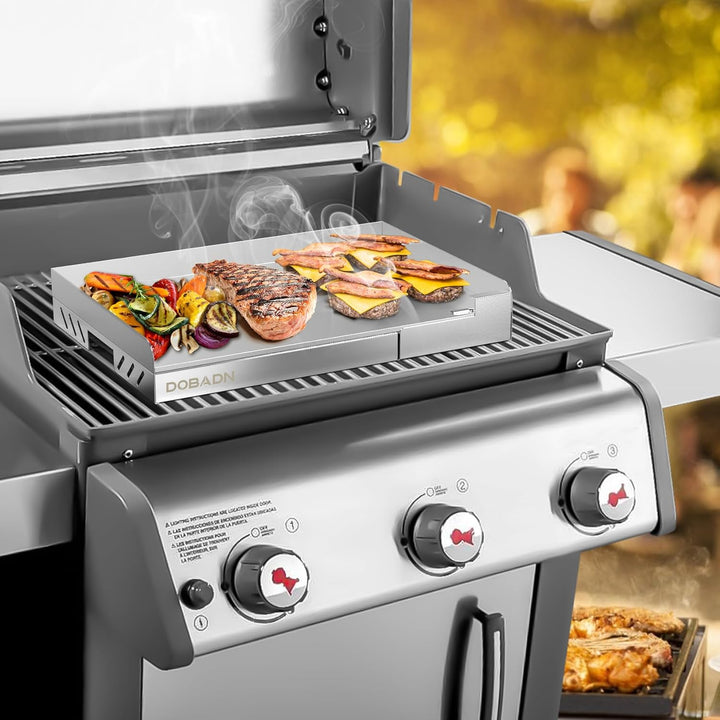 Edelstahl Plancha Grillplatte für Gas- und Holzkohlegrill, Universalgrösse Grillplatte mit Abnehmbar