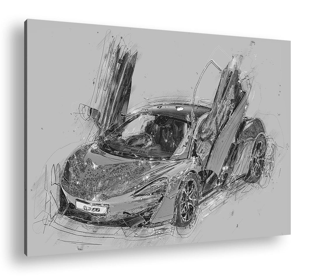 deyoli Sportwagen mit Flügeltüren Effekt: Schwarz&amp;Weiss Format: 80x60 als Leinwandbild, Motiv fertig
