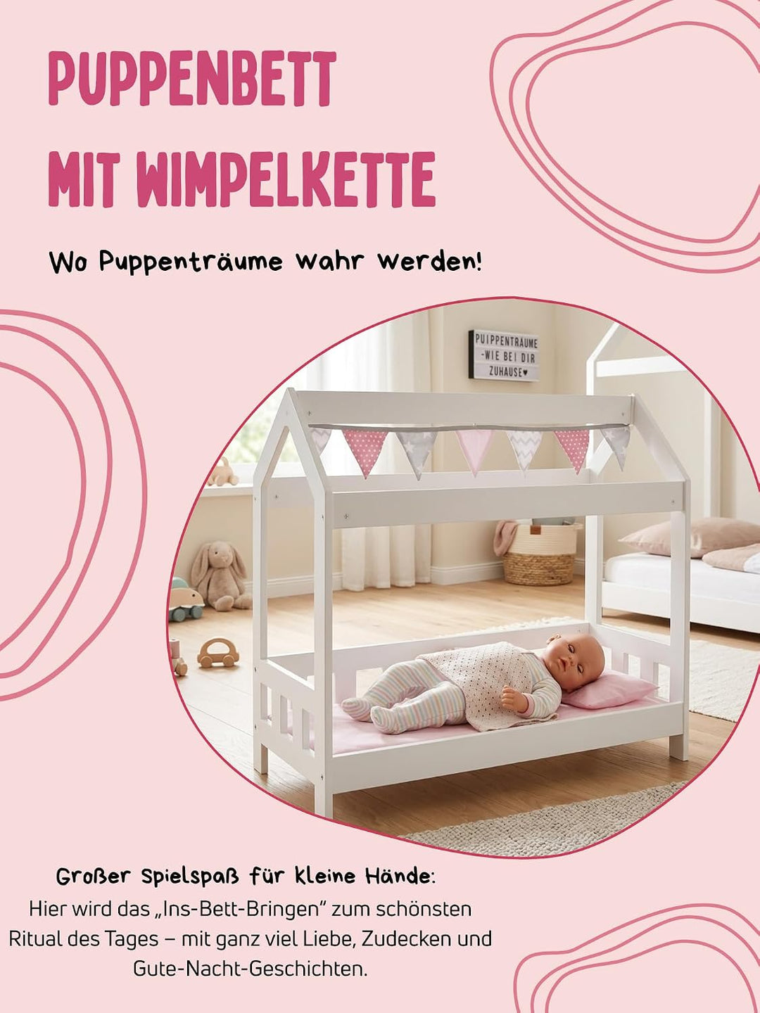 Bayer Chic 2000 507-95 Puppenbett, Cabin-Bett, Puppenmöbel in Stars grau, 56 x 25 x 54 cm, 507-95