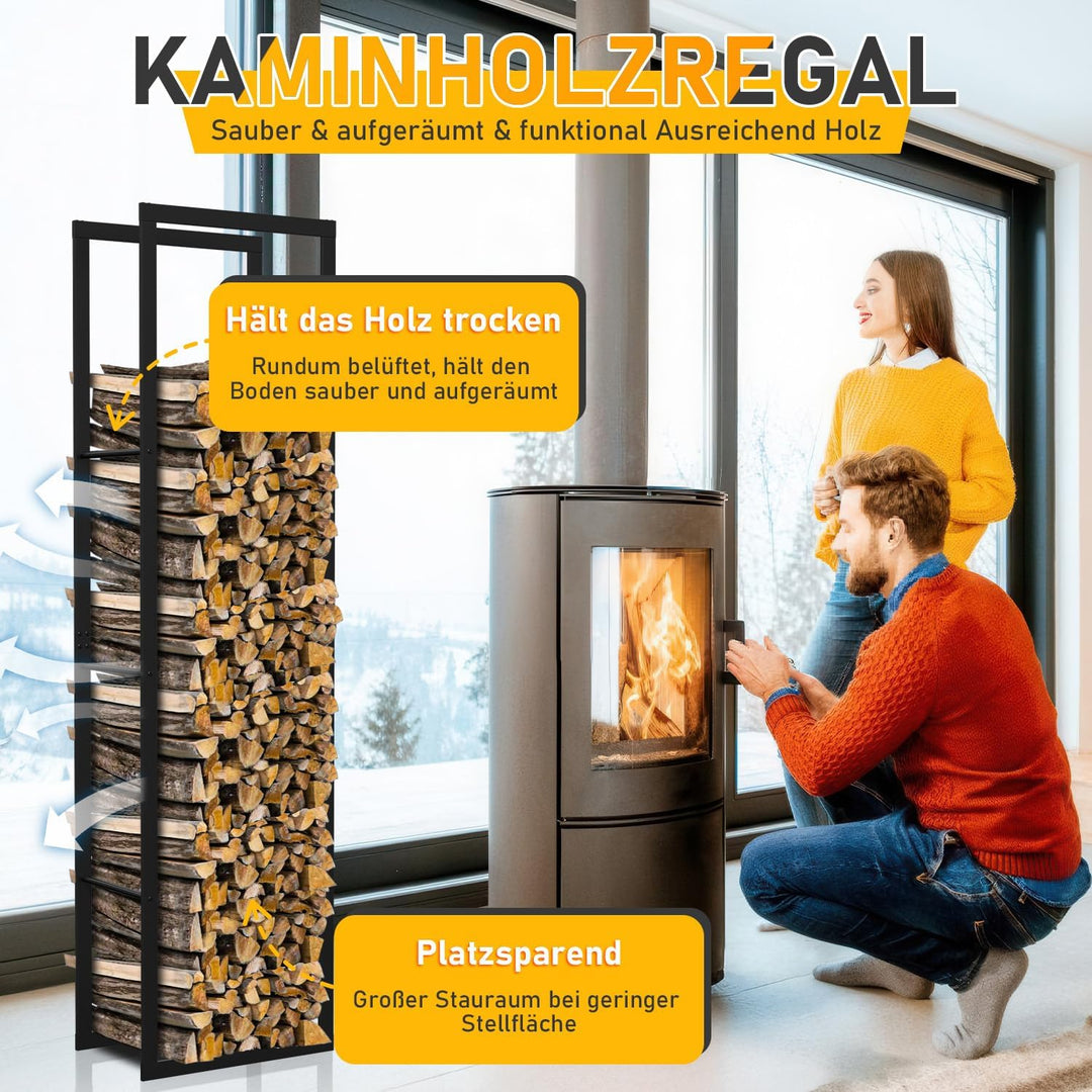 Ikodm kaminholzregal Innen und Aussen, Metall Brennholzregal aussen 40 x 25 x 150CM, Holzstapelhilfe
