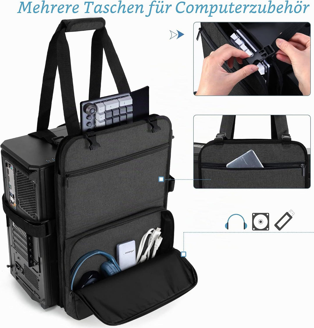 Trunab PC transporttasche，PC tower tragetasche mit Griff und Taschen für Tastatur, Kabel, Computerzu