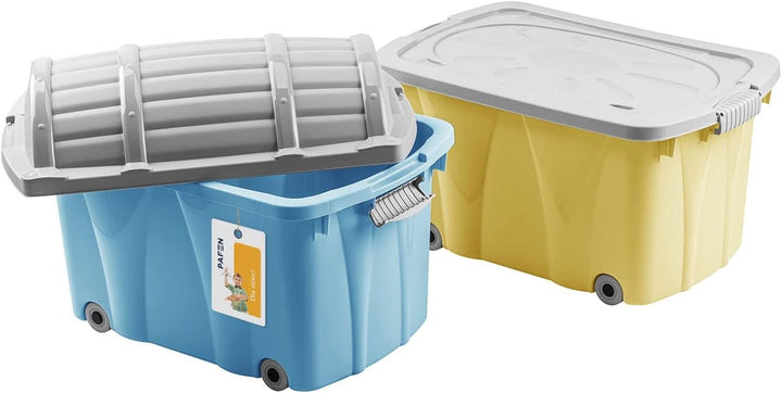 Piraten Spielzeugkisten SET - 2x Schatzkiste 49l mit Rollen - Spielzeugbehälter Aufbewahrungsbox für