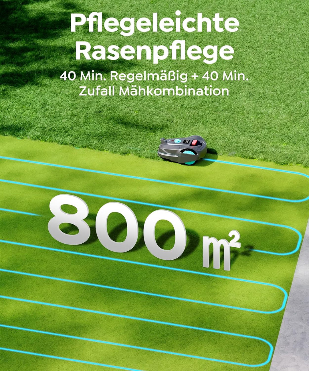 M800Plus Mähroboter ohne Begrenzungskabel, GPS & KI Vision, 800 m² Rasenmäher Roboter, U-förmiger Mä