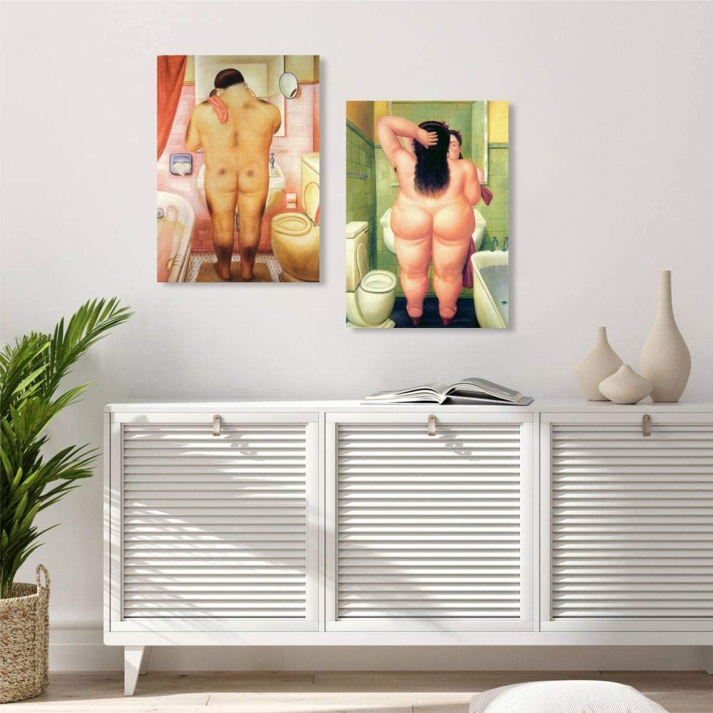 Quadri L&C ITALIA Botero 4 Modern Vintage Bathroom Pictures 25 x 35 Set Wall Pictures Canvas Prints
