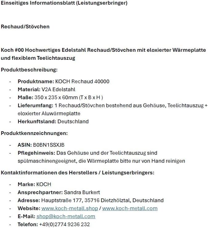 Koch #00 Edelstahl Rechaud/Stövchen mit eloxierter Wärmeplatte und flexiblem Teelichtauszug für 3 Te