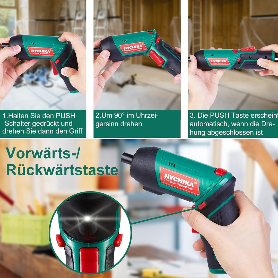HYCHIKA Akkuschrauber, Cordless Screwdriver 6N·m Drehmoment und 2000mAh Akku 3,6V mit 20 Zubehörteil