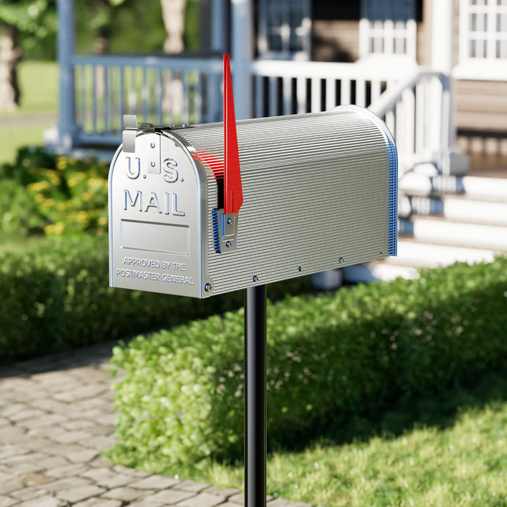Wiltec US Mailbox Silbergrau 180 x 220 x 480 mm, amerikanischer Briefkasten mit Fahne, Wandbriefkast