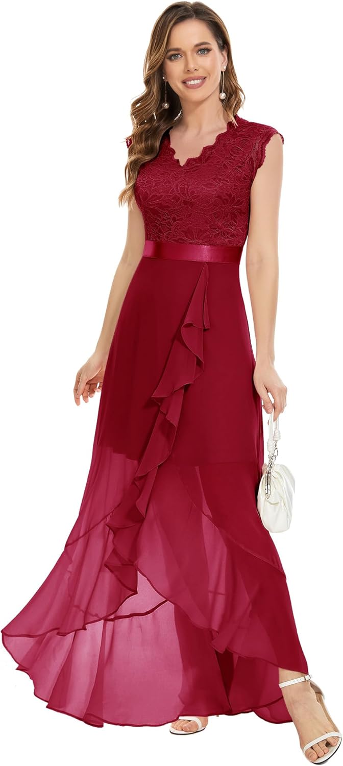 Dressystar Damen Elegant Abendkleider Hochzeit V-Ausschnitt Cocktailkleid Maxi Vokuhila Brautjunferk