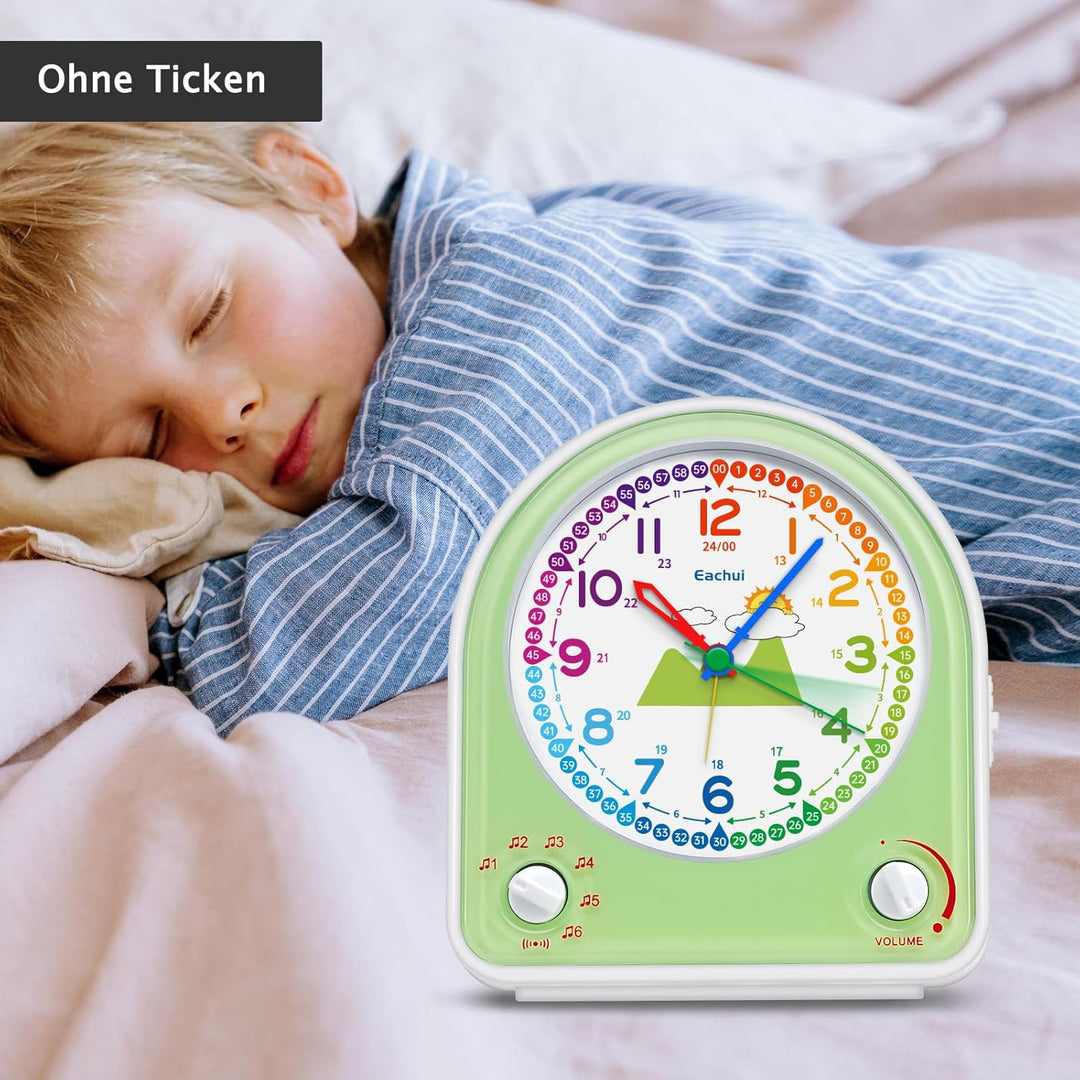 Eachui Analog Wecker für Kinder mit Schlummerfunktion, Nachtlicht, Einstellbarer Lautstärke und 7 Al