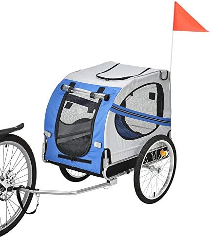 Faltbarer Fahrradanhänger für Hunde, Fahrradanhänger mit Sicherheitsgurt und Flagge, max. 40 kg (Bla