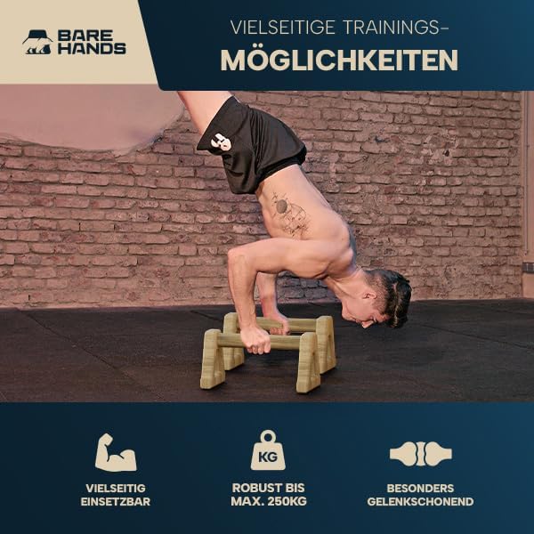 BARE HANDS Liegestützgriffe – 2x gelenksschonende & rutschfeste Holz Liegestützgriffe – Calisthenics