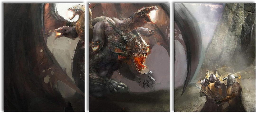 Pixxprint Drachen mit Schlangen als XXL Leinwandbild in Übergrösse 180x80cm Gesamtmass 3 teilig/Wand