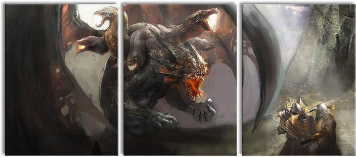 Pixxprint Drachen mit Schlangen als XXL Leinwandbild in Übergrösse 180x80cm Gesamtmass 3 teilig/Wand