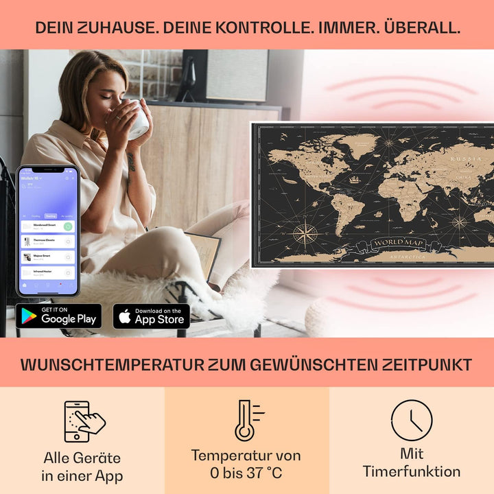 Klarstein Air Art Smart Infrarotheizung, Infrarot Heizung mit IoT/WiFi App-Steuerung, Erkennung Offe