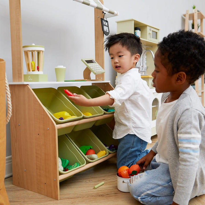 Teamson Kids Little Helper Pretend Play Holzmarkt Lebensmittelständer Rollenspiel-Spielzeug-Set für