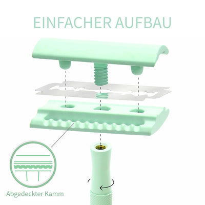 Bambaw Metall Rasierer Plastikfrei Mint-grün | Metall Rasierer Nachhaltig mit 5 Rasierklingen Rasier
