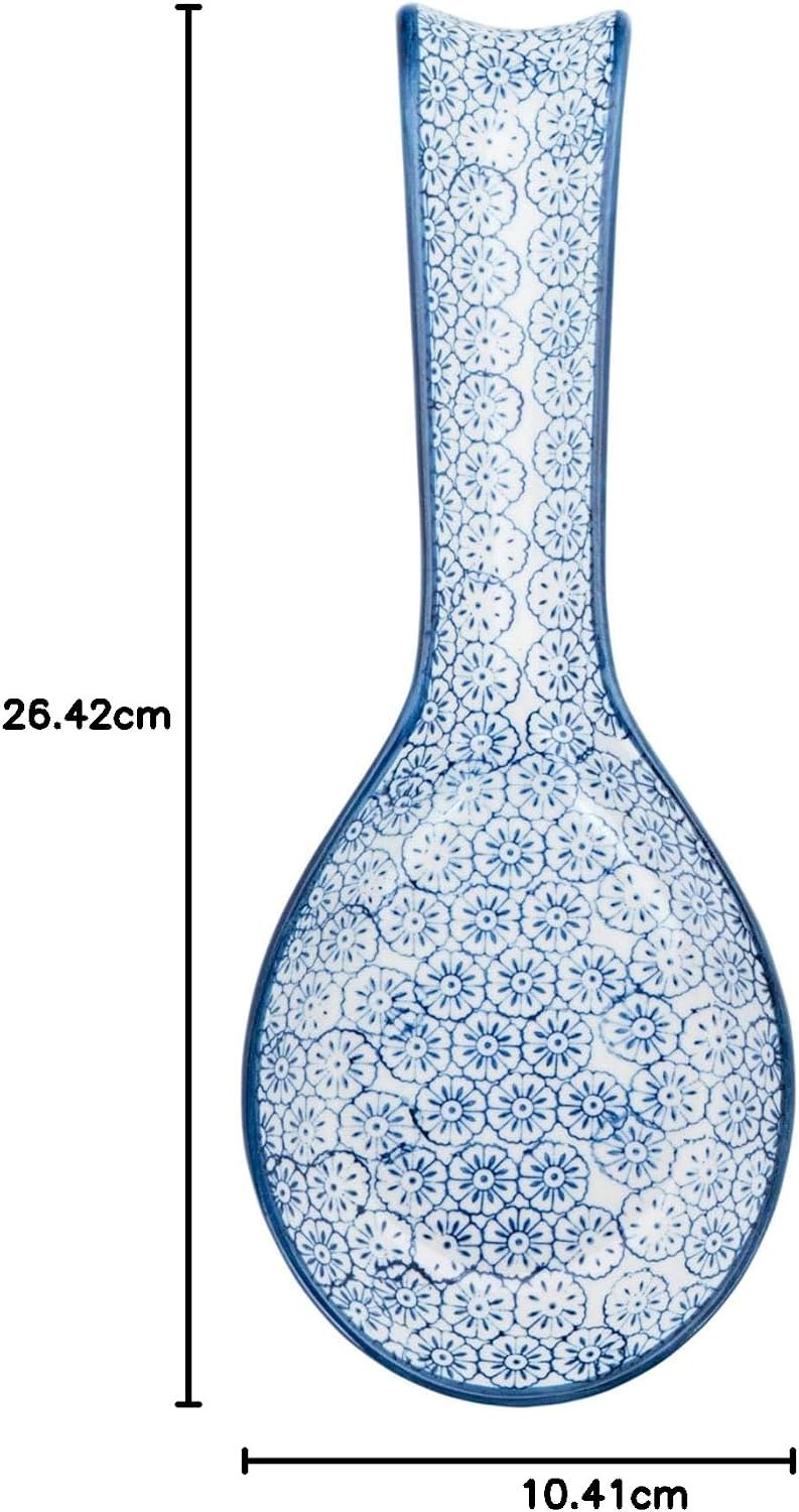 Nicola Spring Handbedruckte Küchenlöffelablagen - 26,5 cm - 2er-Pack - Marineblau, dekoratives Stein
