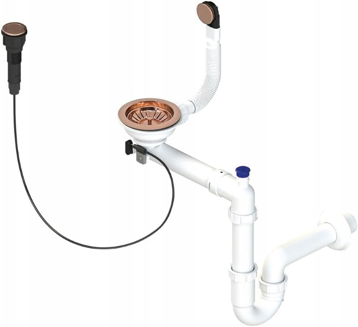 GRANMASTER Ablaufset für 1-Kammer-Spülen, platzsparendes Siphon-Design, Überlaufdeckel, 3 1/2 Zoll S