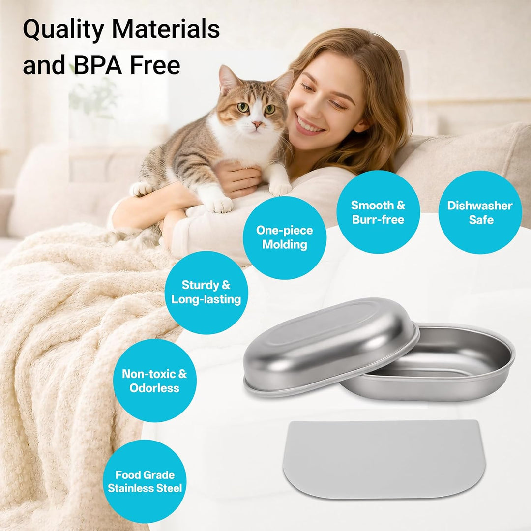 Edelstahl Napf und Matte Set kompatibel mit Mikrochip-Futterautomaten, 2 Edelstahl Napf und 1 Matte