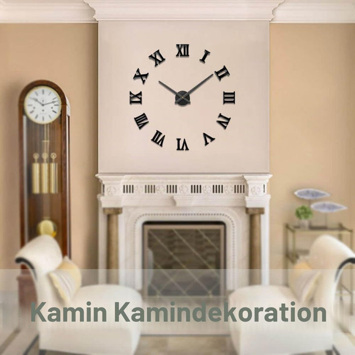 Mintime Rahmenlose 3D DIY Wanduhr XXL Stumm Spiegel Aufkleber Home Office Schule Dekoration (Schwarz