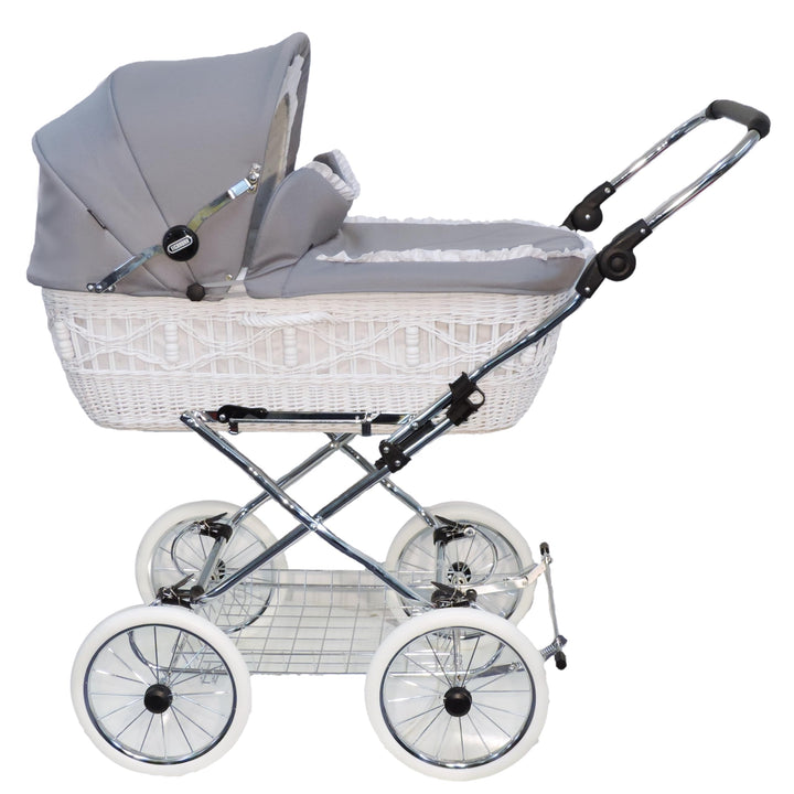 EICHHORN Kinderwagen Weidenkorb - Kinderwagen aus echter Weide, handgeflochten, Korb Weiss, Stoff Gr