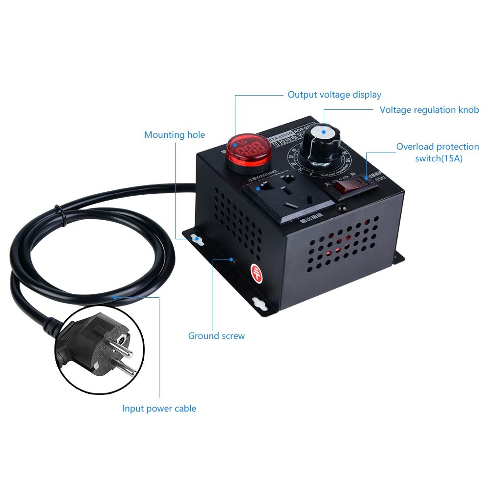 Spannungsregler, AC 220V 4000W SCR Elektrischer Spannungsregler Motor Lüfter Drehzahlregler Dimmer(E